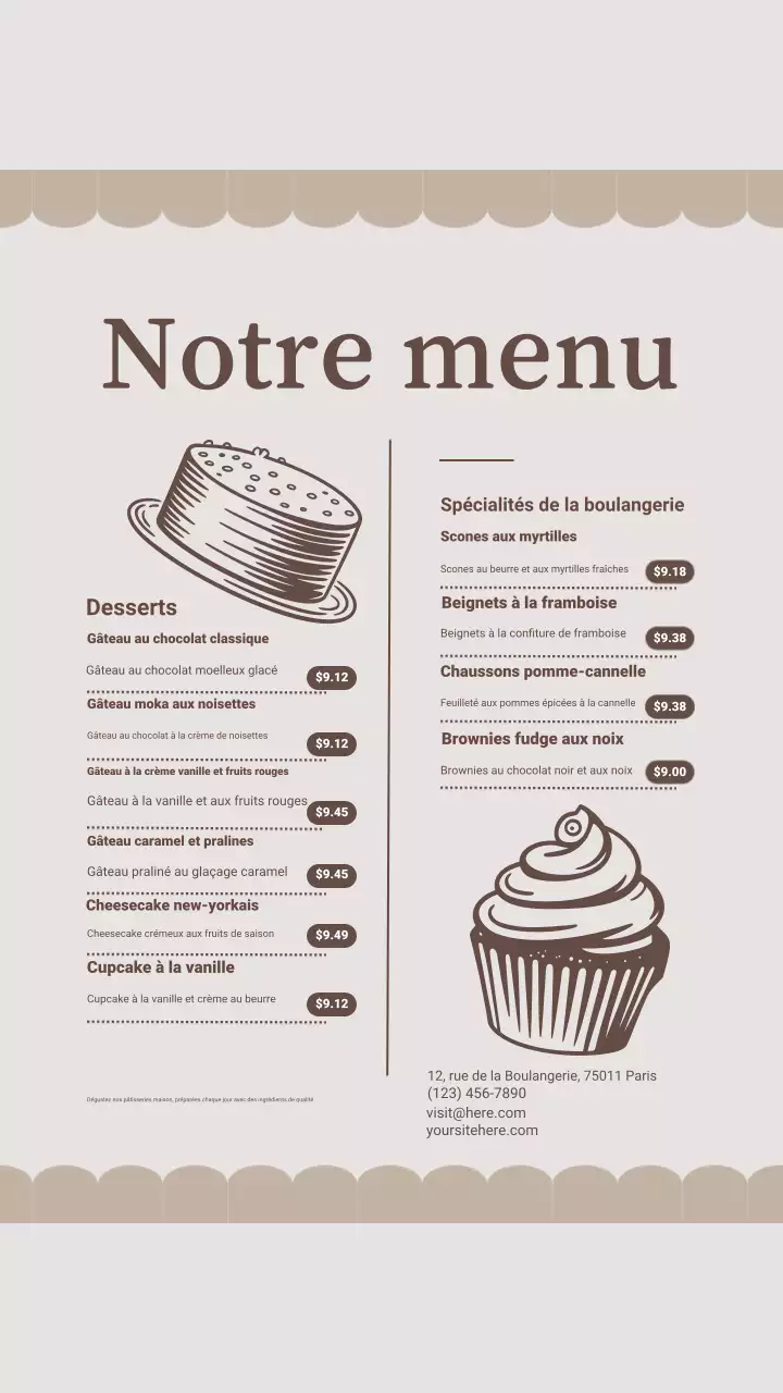 Publication Instagram du menu des desserts beiges vintage