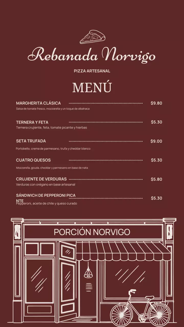 Publicación de Instagram del menú de Maroon Classic Pizza