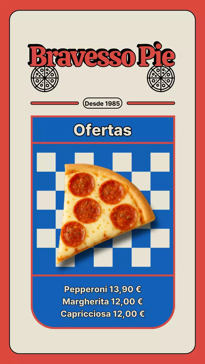 Publicación de Instagram del menú de Red Retro Pizza