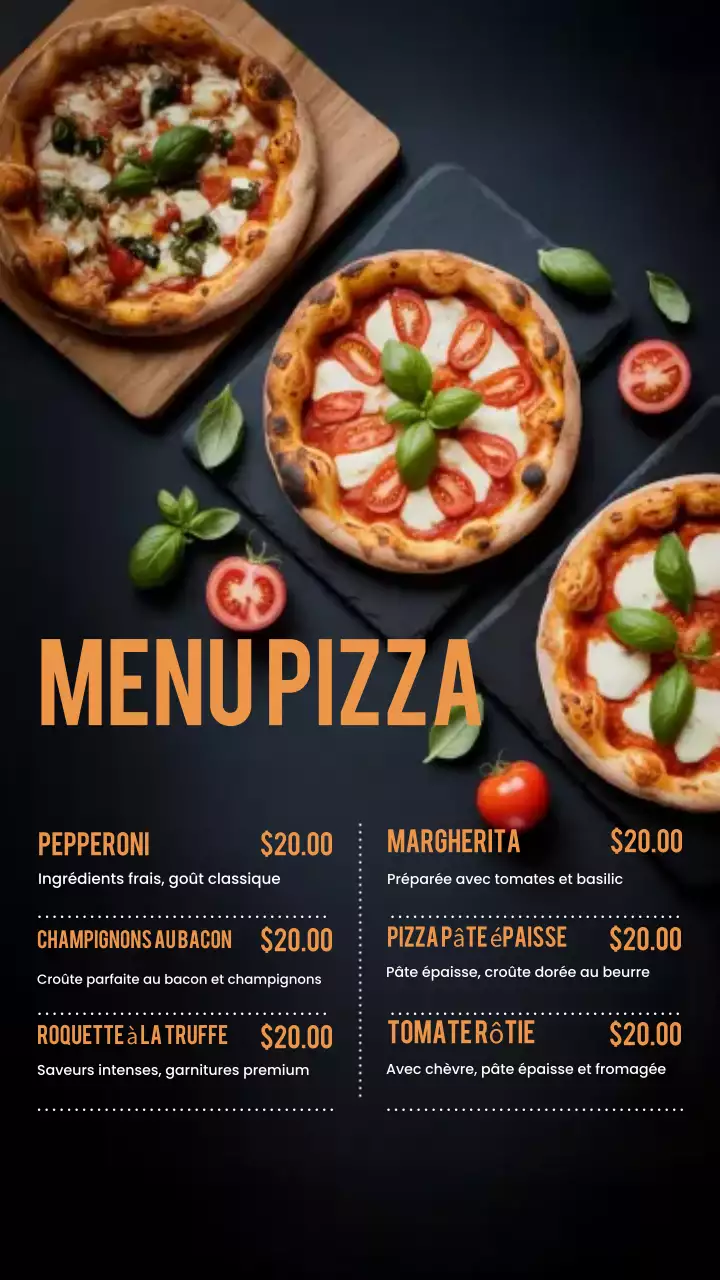 Publication Instagram du menu de Black Modern Pizza