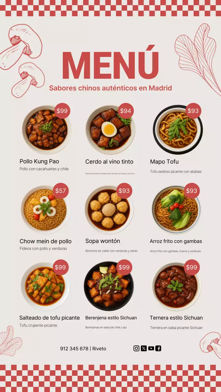 Historia de Instagram del menú tradicional chino rojo