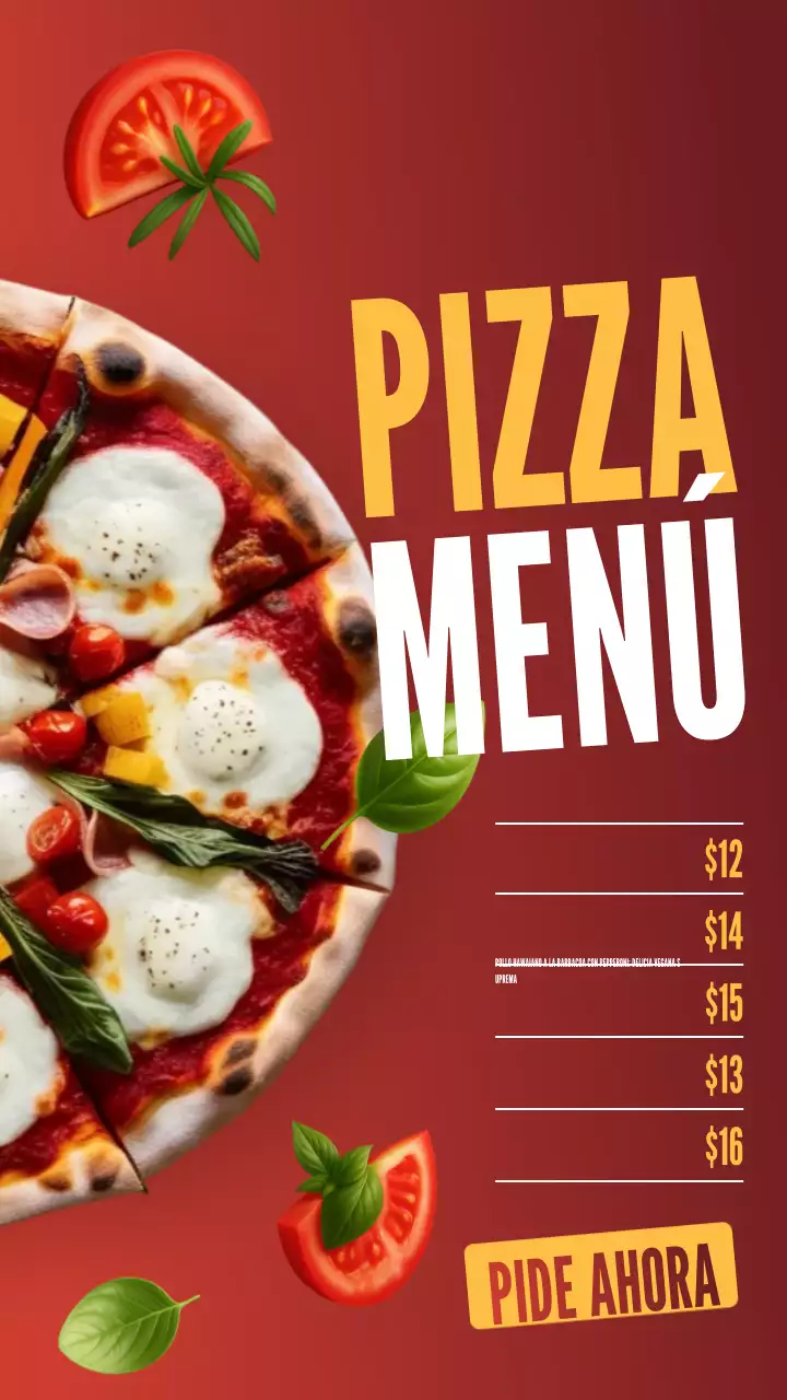 Publicidad del menú de Red Bold Pizza en Instagram