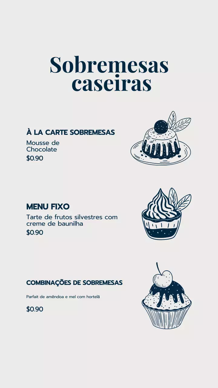 Cardápio de Sobremesas Elegantes Bege