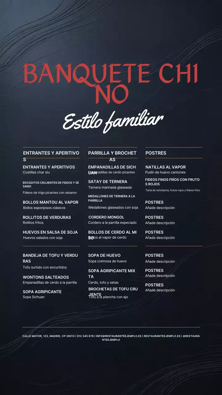 Historia de Instagram con diseño de menú elegante en negro