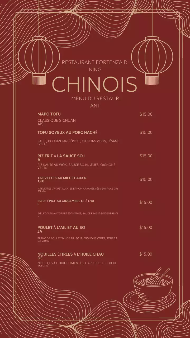 Histoire Instagram du menu chinois traditionnel rouge