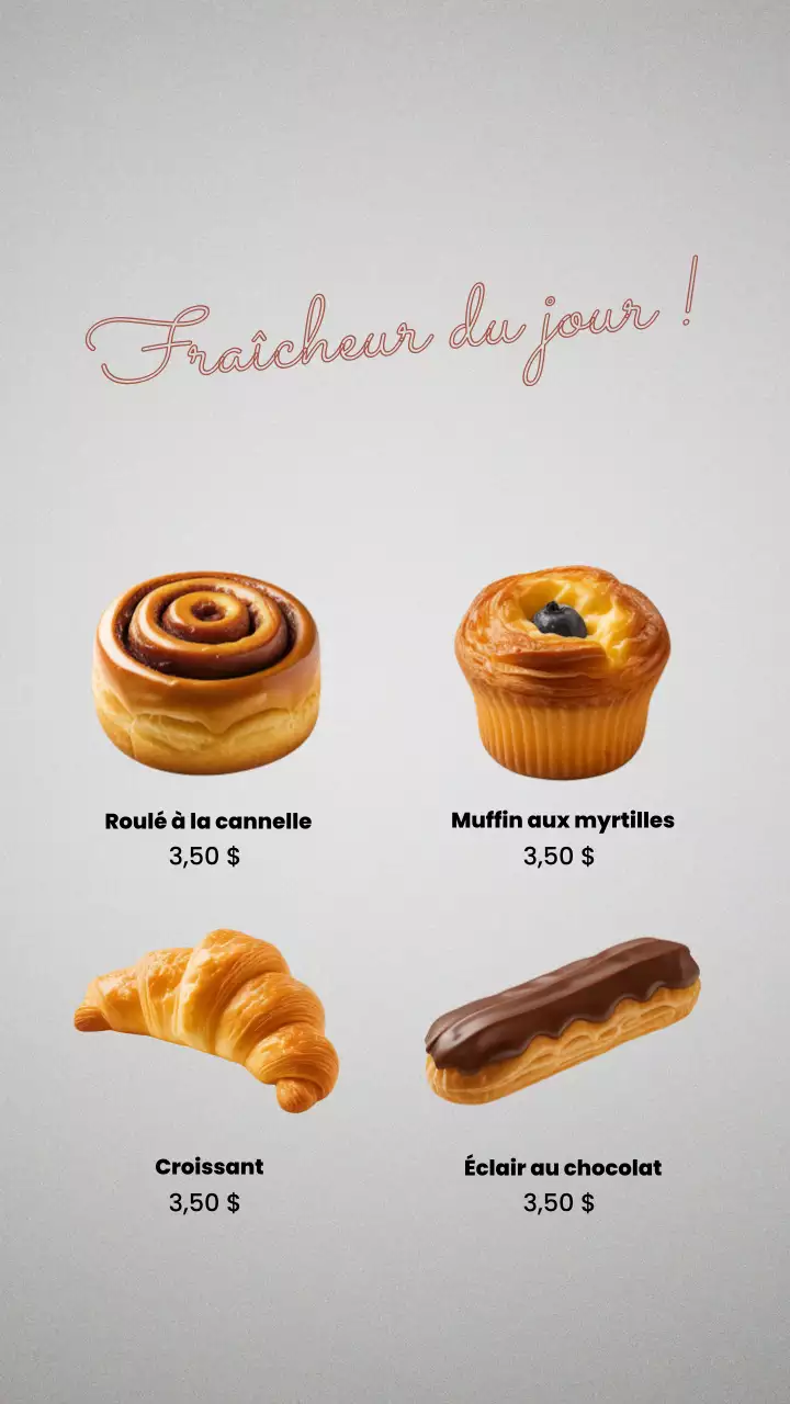 Menu de boulangerie moderne : favoris sur Instagram