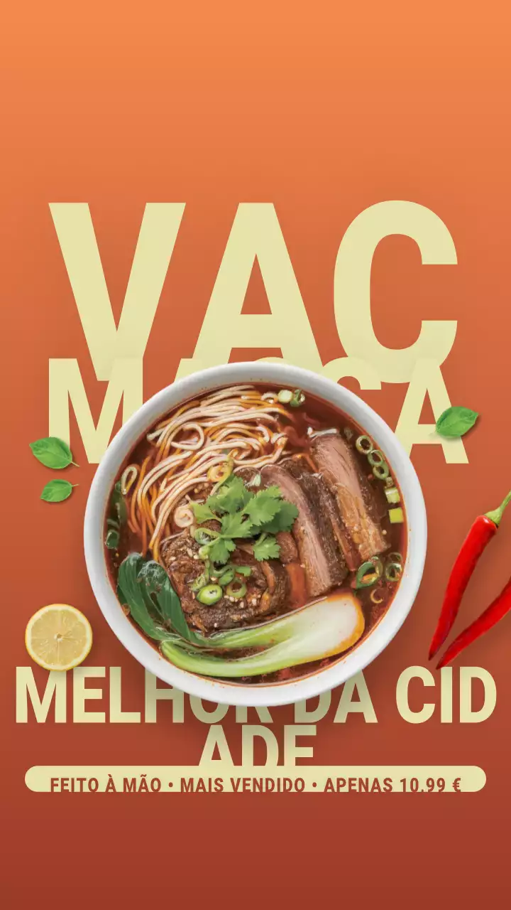 Anúncio de macarrão com carne bovina Orange Bold - História do Instagram