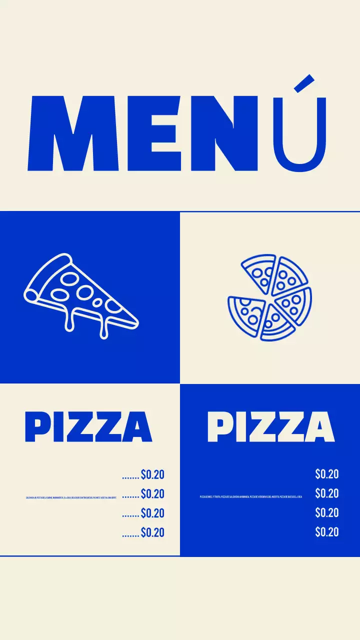 Publicación de Instagram con diseño de menú moderno en azul