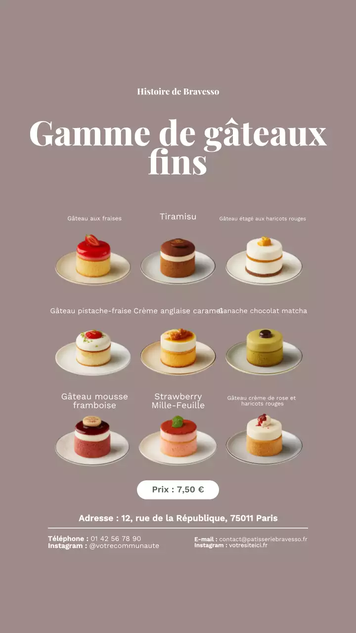 Menu de gâteaux élégants bruns