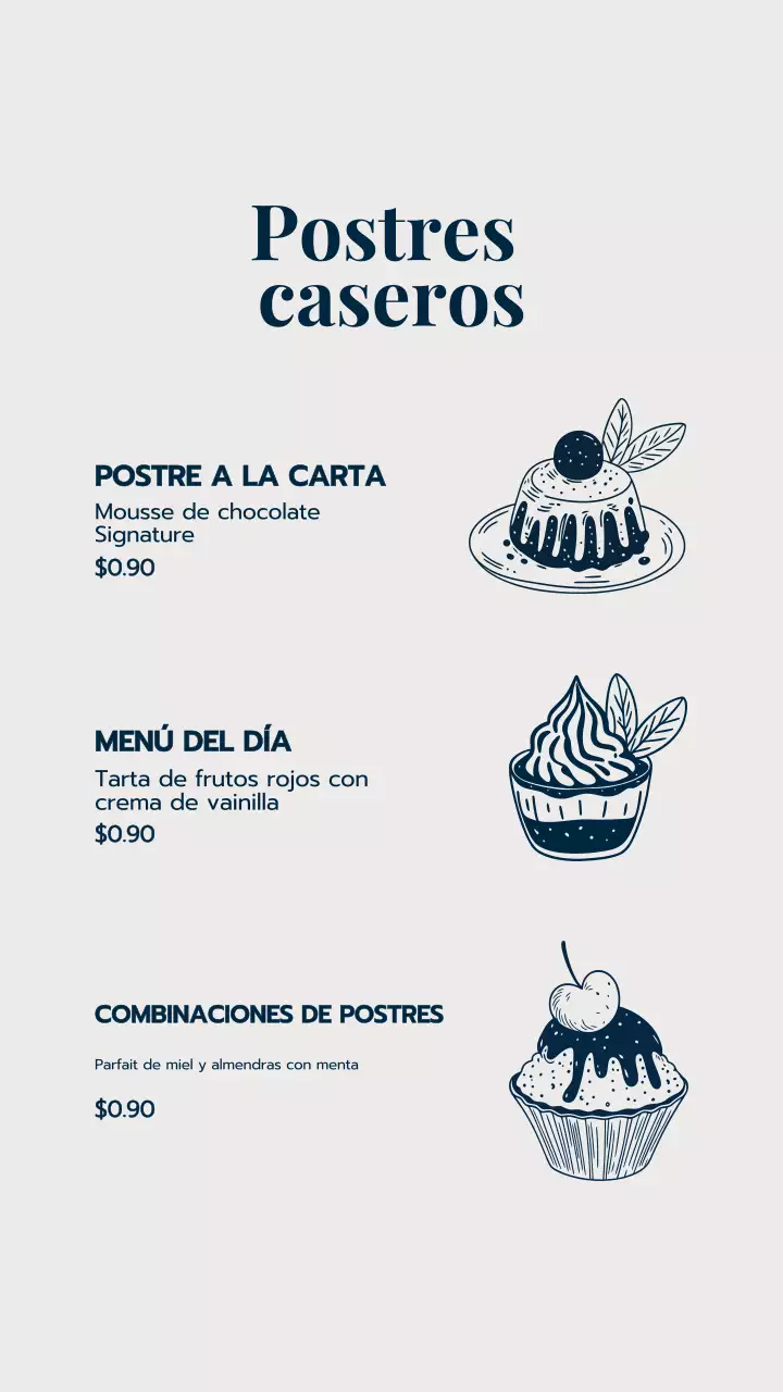 Menú de postres elegantes en beige