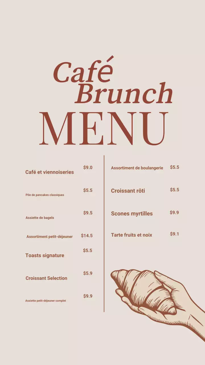 Publication Instagram du menu brunch classique beige