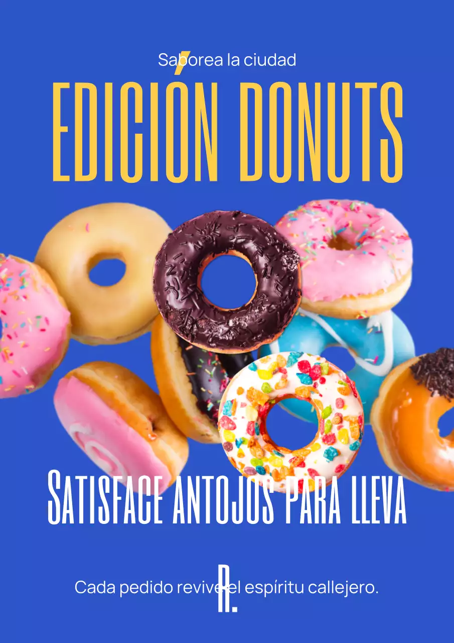 Cartel publicitario de donas modernas azules