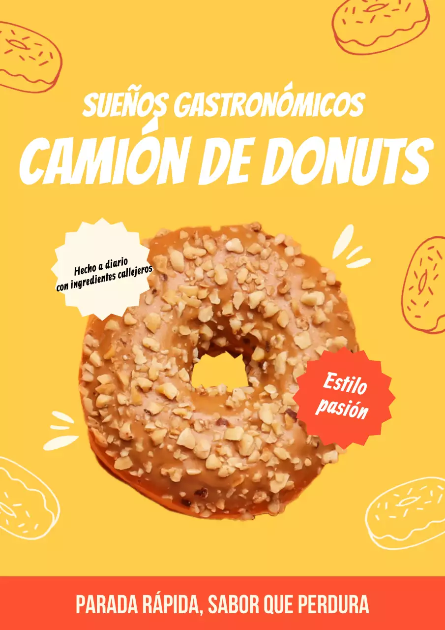 Cartel publicitario de donas retro naranjas