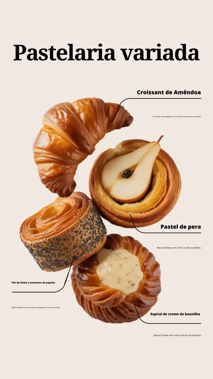 Postagem no Instagram do cardápio de pastelaria elegante bege