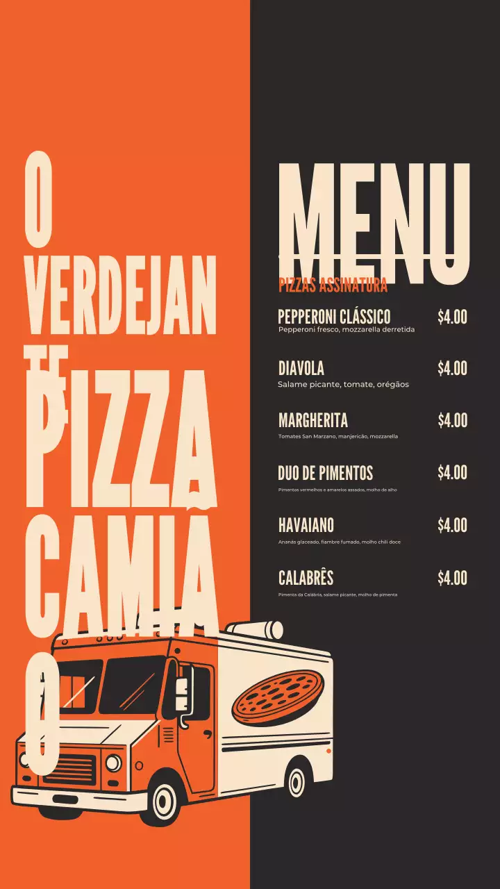 História do Instagram do cardápio da Orange Retro Pizza