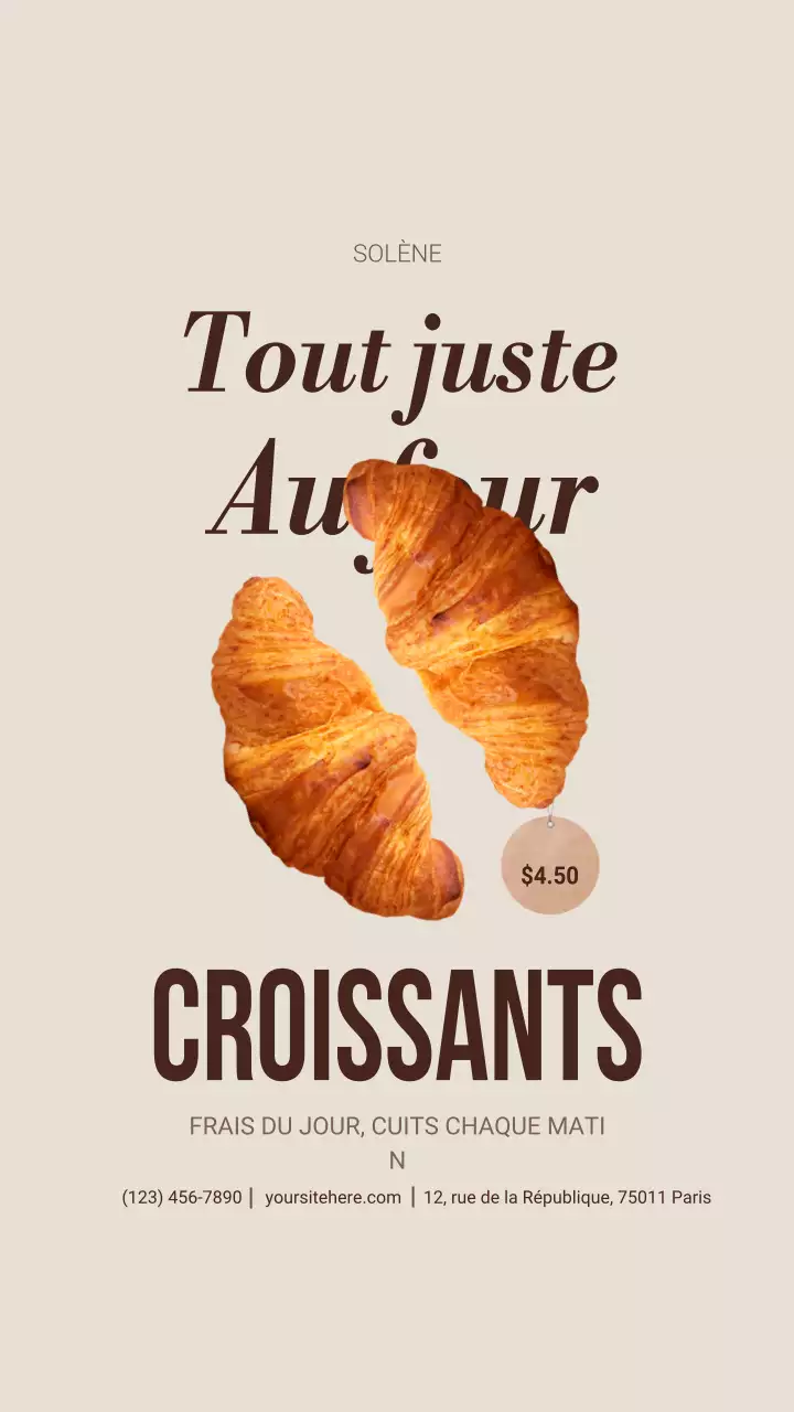 Publication Instagram d'une publicité minimaliste beige pour une boulangerie