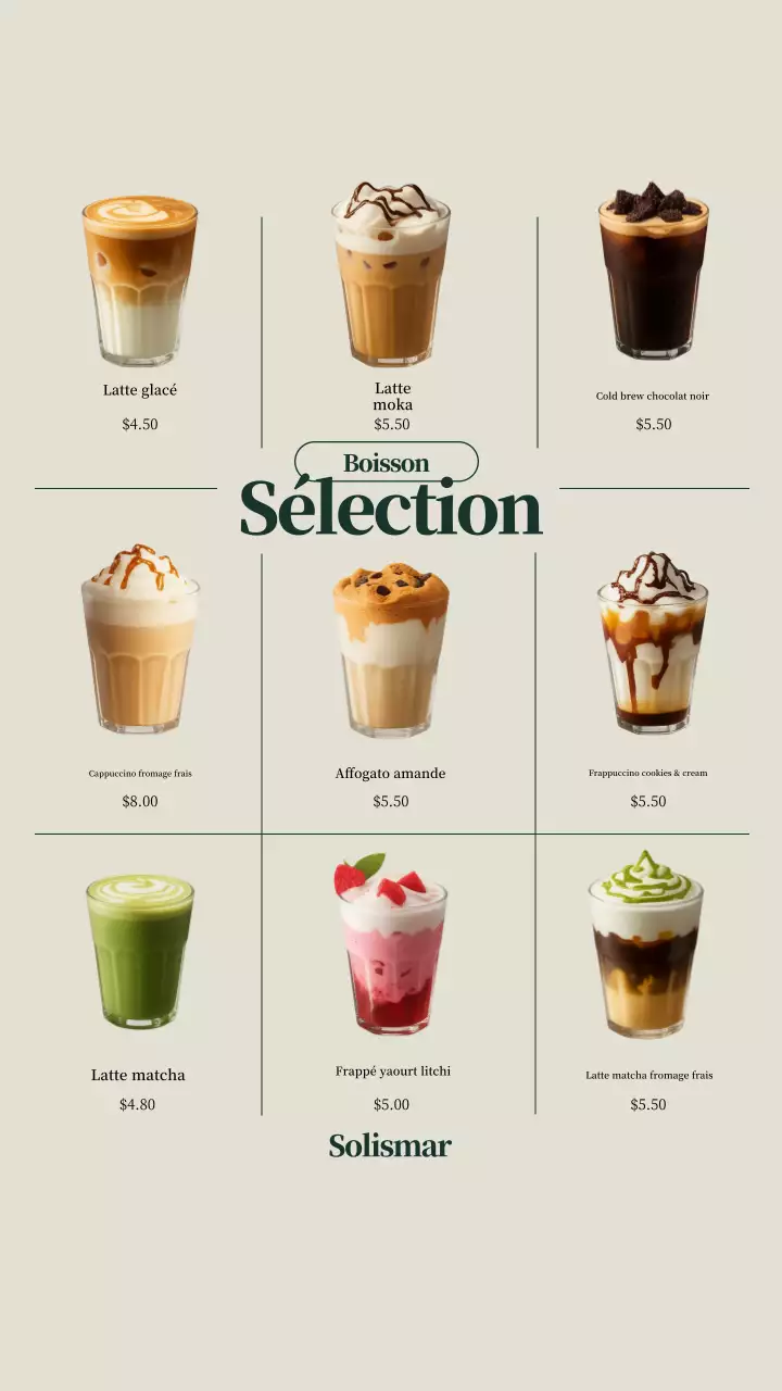 Carte des boissons beige moderne