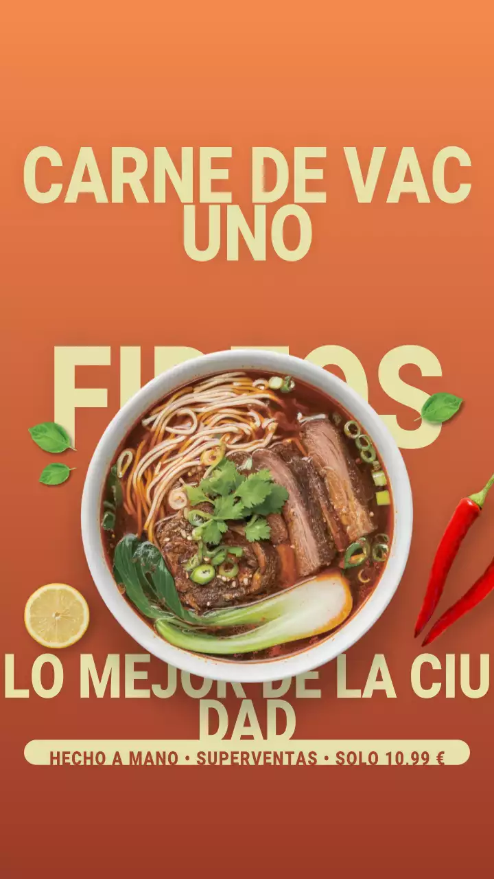 Historia de Instagram del anuncio de fideos con carne de res Orange Bold
