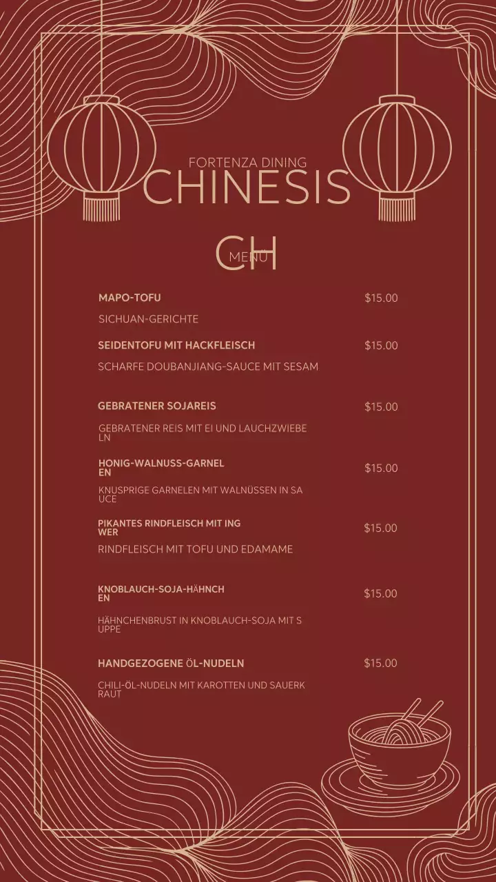 Rote traditionelle chinesische Speisekarte Instagram Story