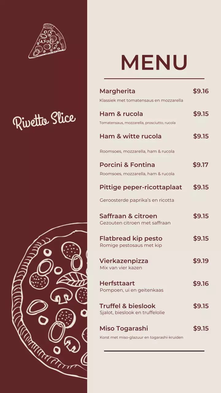 Instagram-bericht over het Brown Rustic Pizza-menu