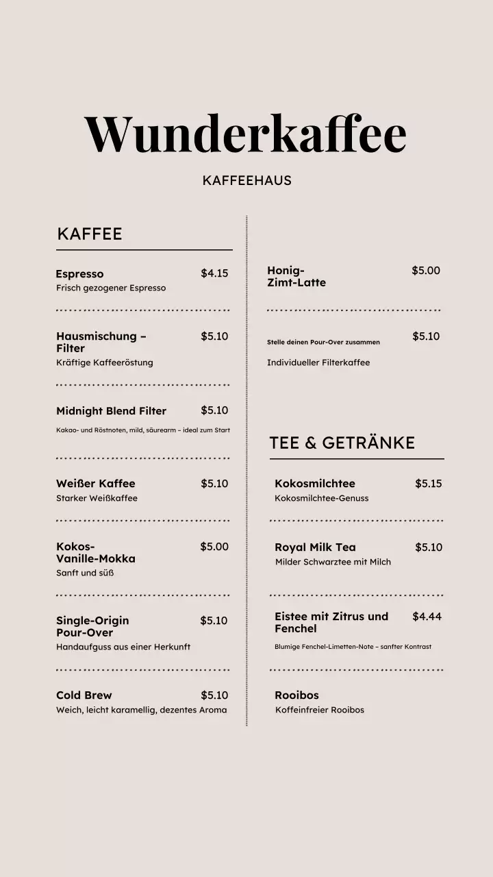 Beige Minimal Kaffeemenü