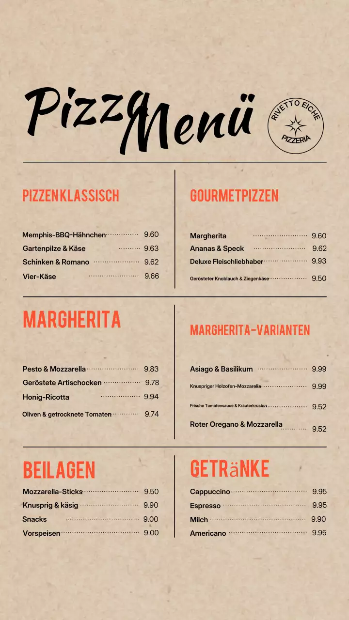 Beige Classic Pizza Menü Instagram-Post