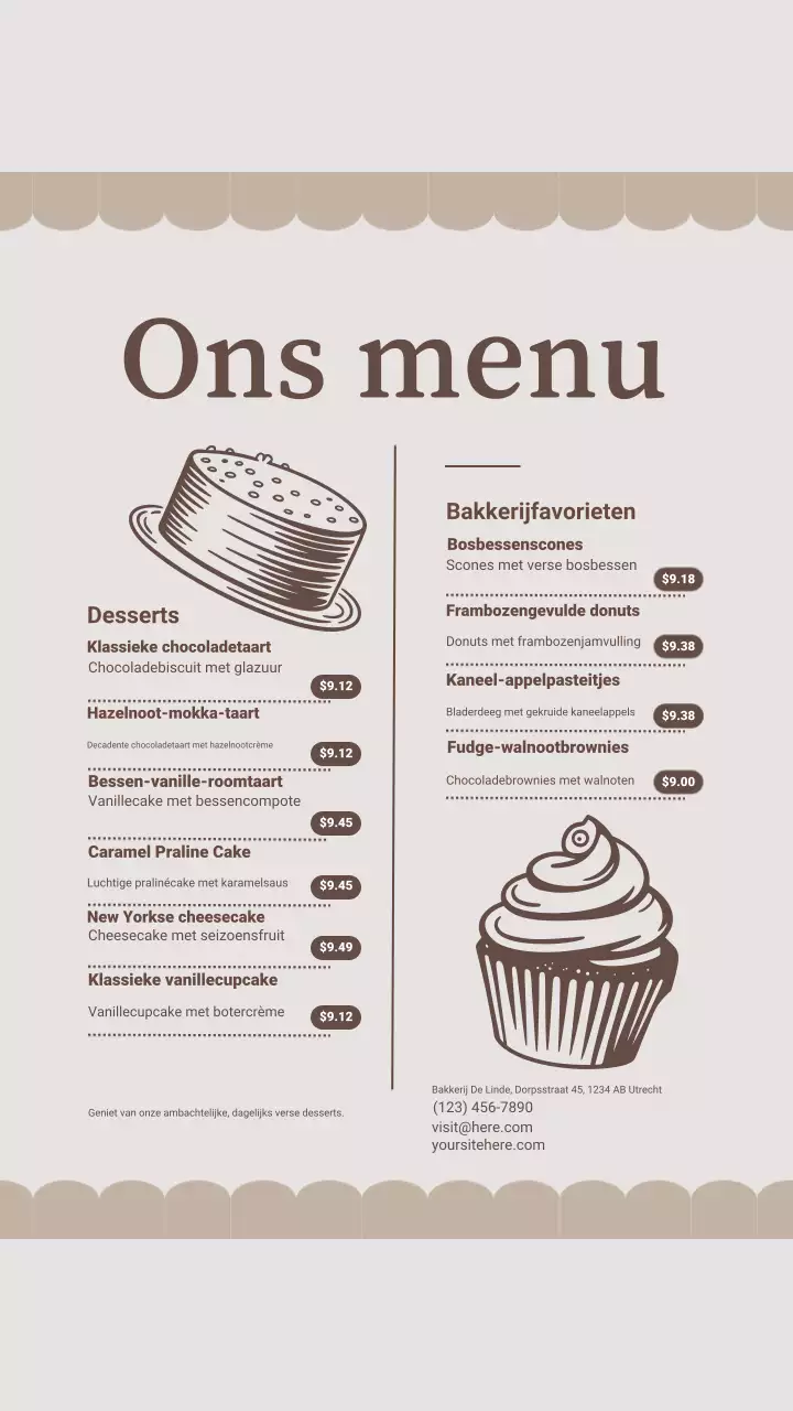 Beige Vintage Dessert Menu Instagram-bericht
