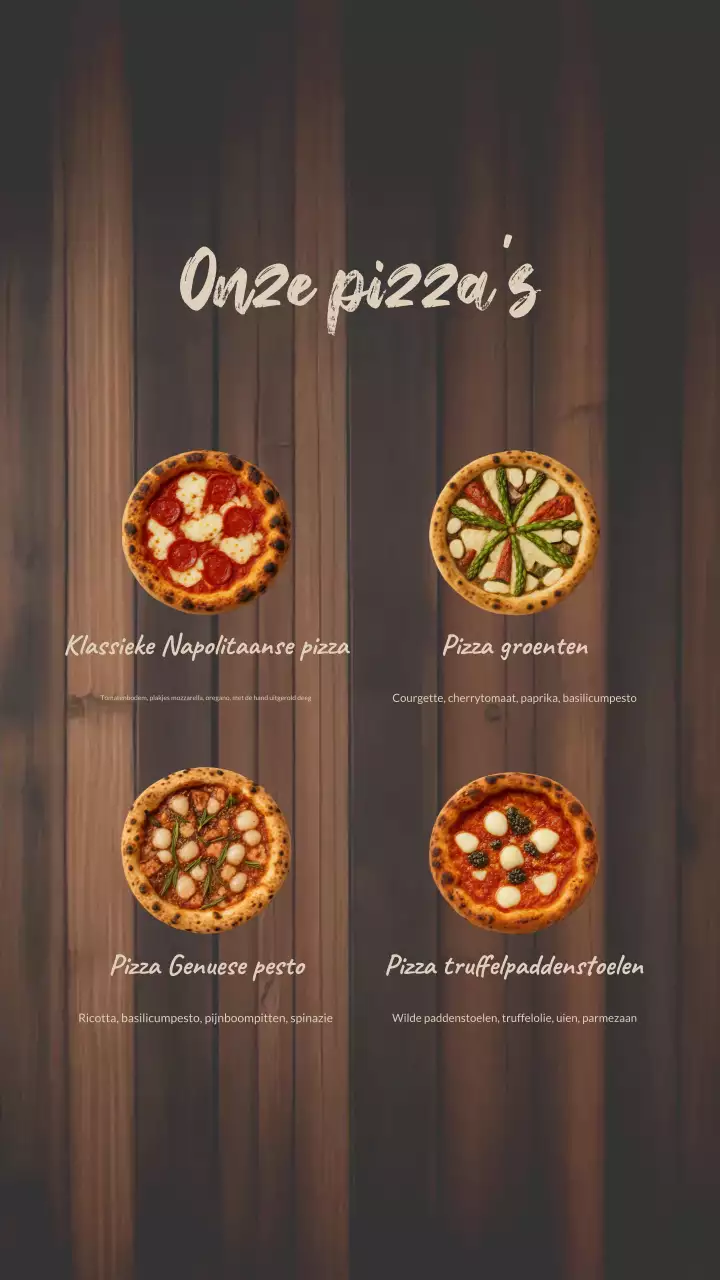 Instagram-bericht over het ontwerp van een rustiek pizzamenu van hout