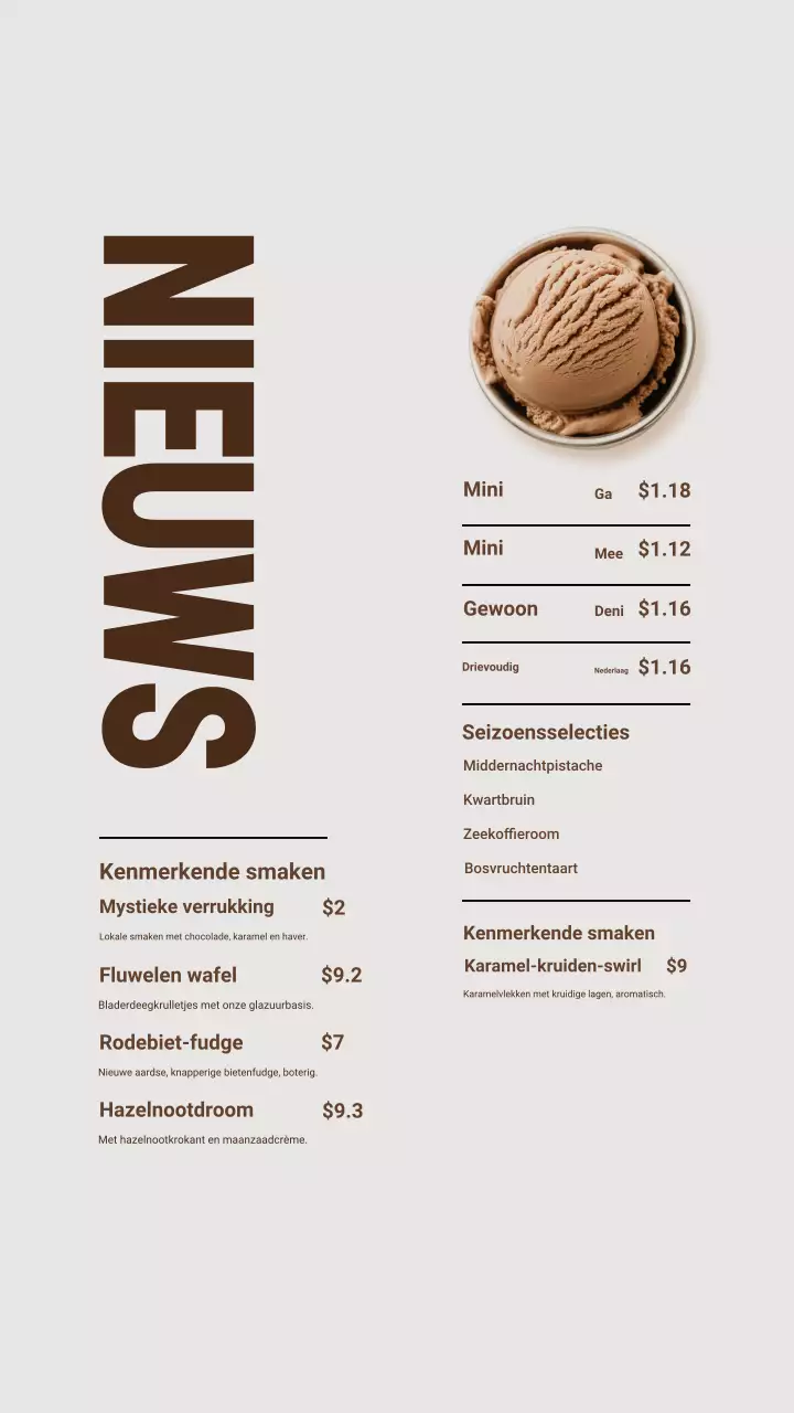 Instagram-bericht over het Brown Modern Ice Cream-menu