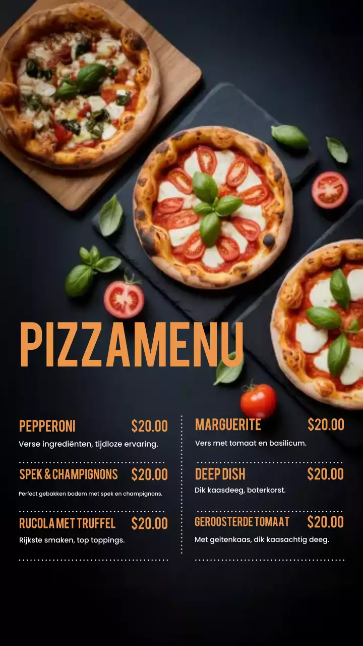 Instagram-bericht over het menu van Black Modern Pizza