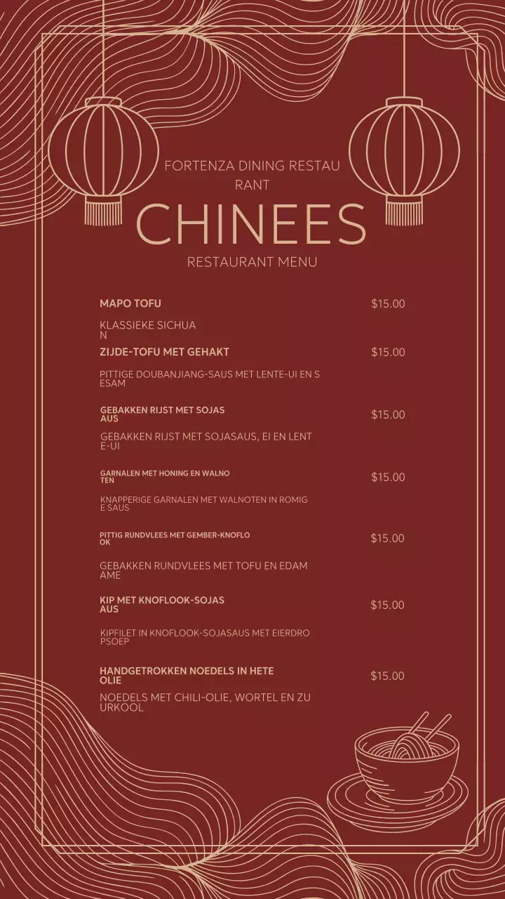 Instagramverhaal van het traditionele Chinese menu in het rood