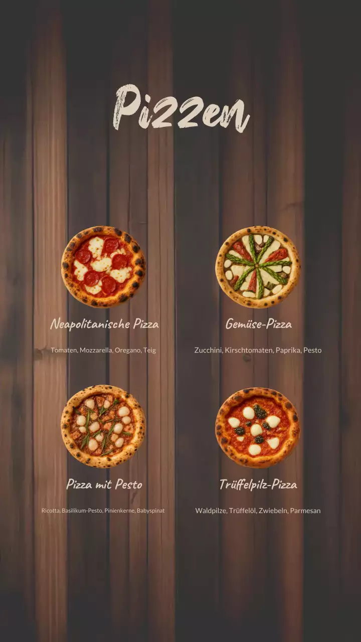 Instagram-Beitrag zum rustikalen Pizza-Menüdesign aus Holz
