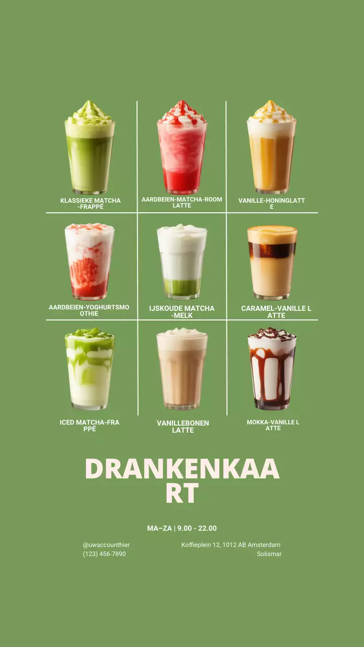 Instagram-bericht over het groene, moderne drankmenu