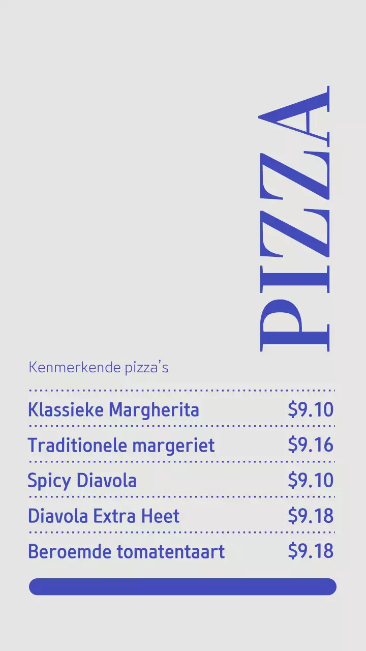 Instagram-bericht over het Blue Modern Pizza-menu