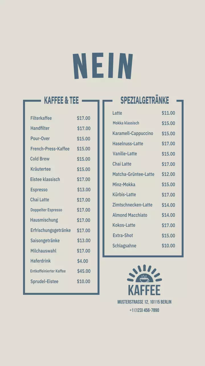 Beige Minimal Cafe Menü Instagram Post