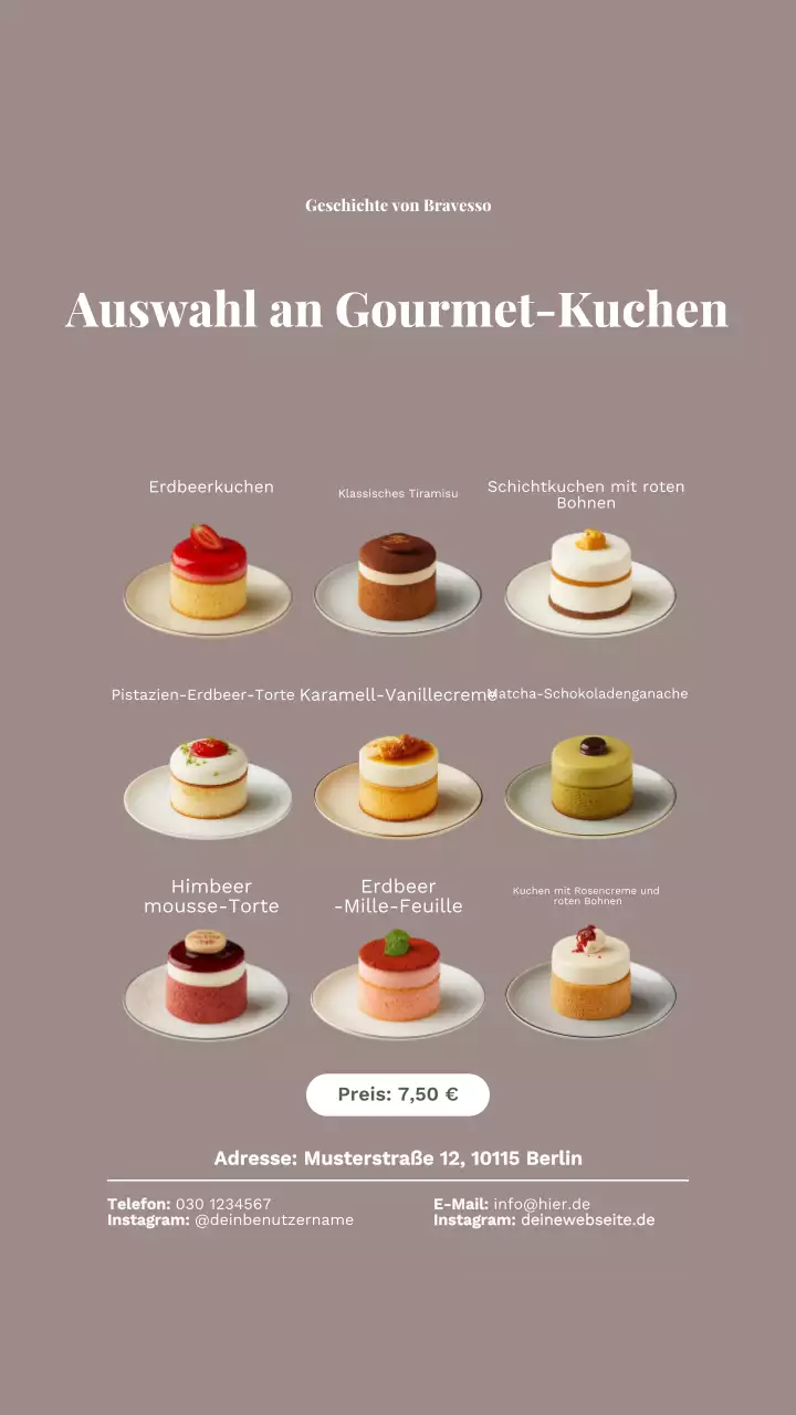 Braunes elegantes Kuchenmenü