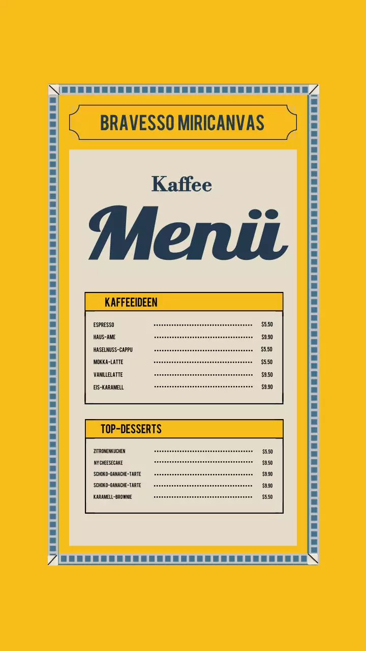 Yellow Vintage Cafe Menü Instagram-Post