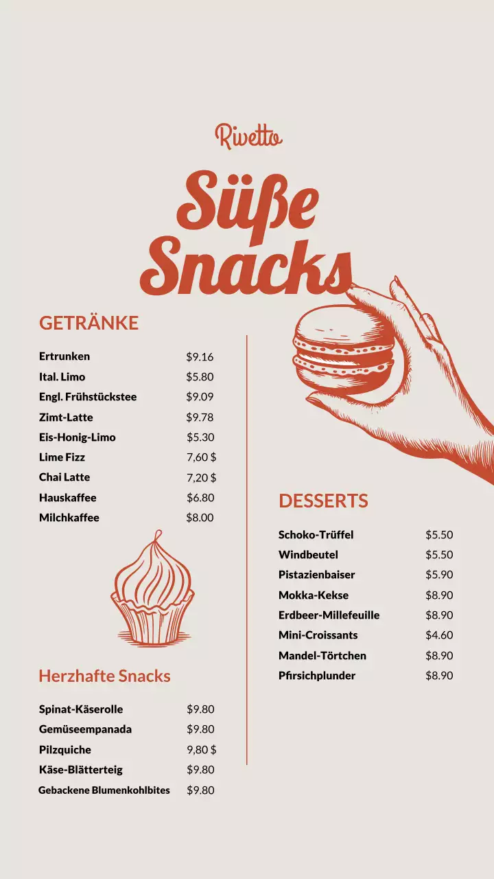 Beige und Rot Vintage Café Menü