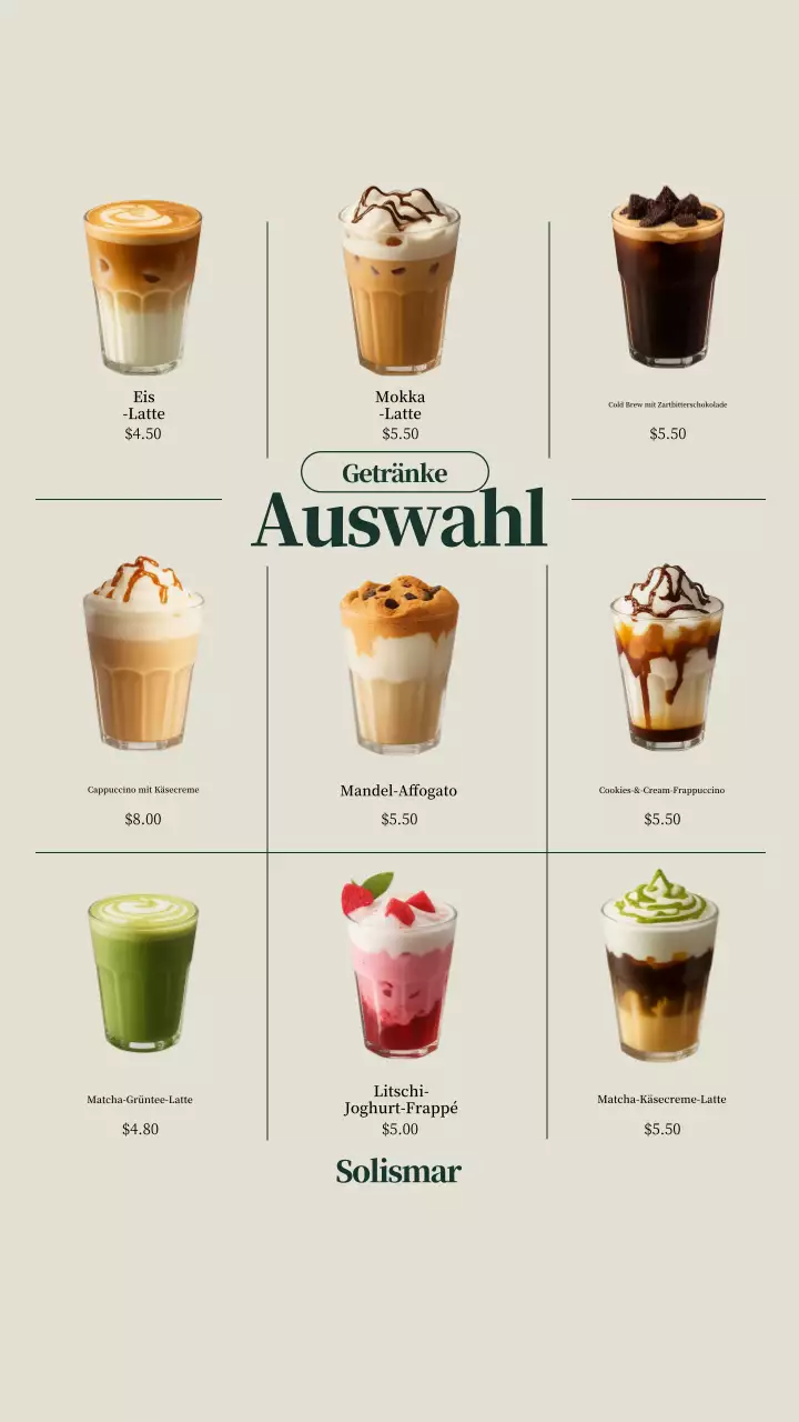 Beige Moderne Getränkekarte