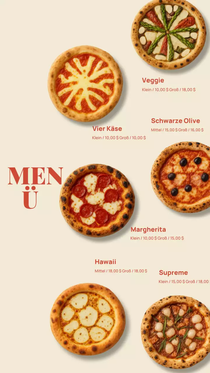 Beige Classic Pizza Menü Instagram-Post