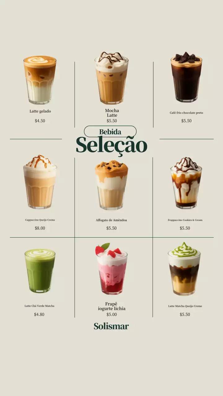 Menu de bebidas moderno bege