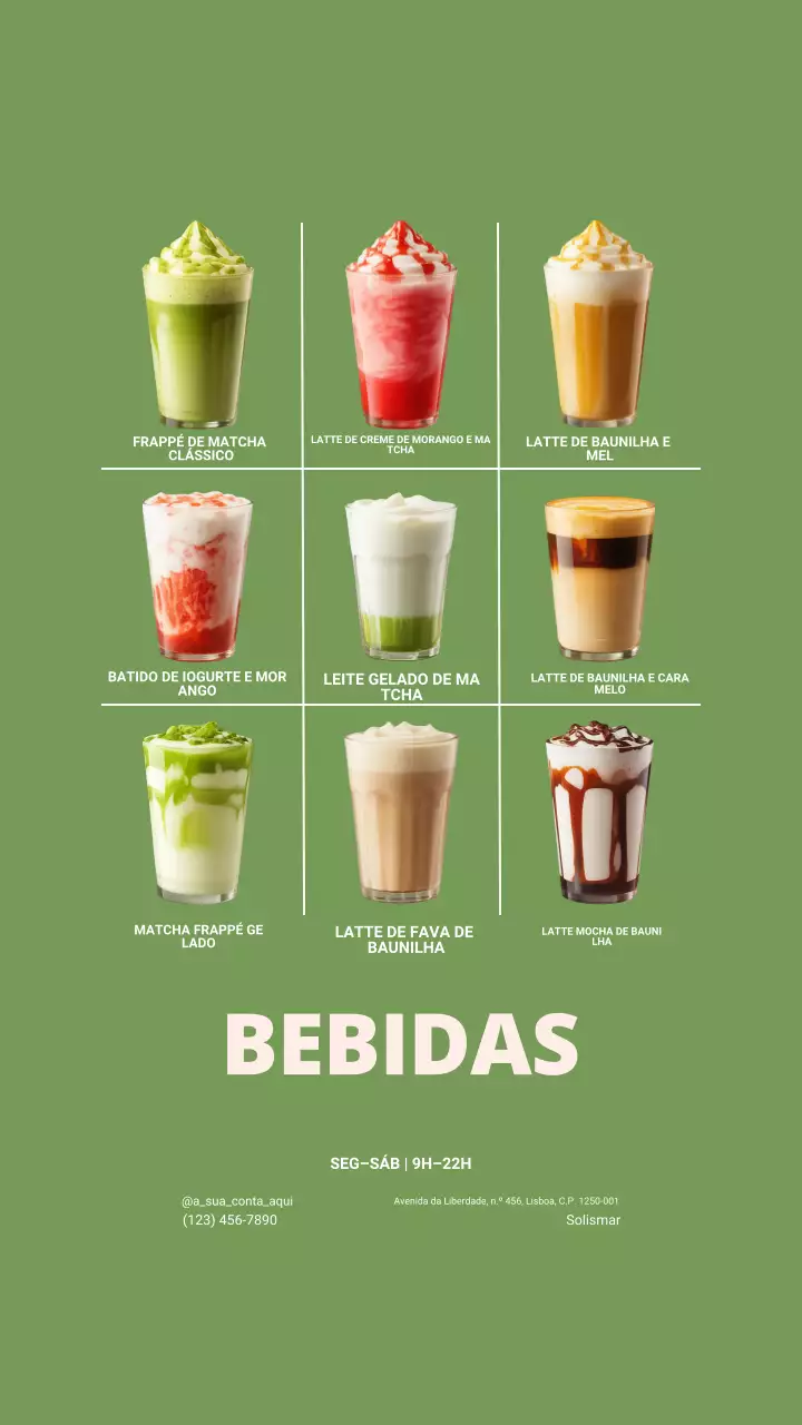 Postagem no Instagram do cardápio de bebidas moderno e verde