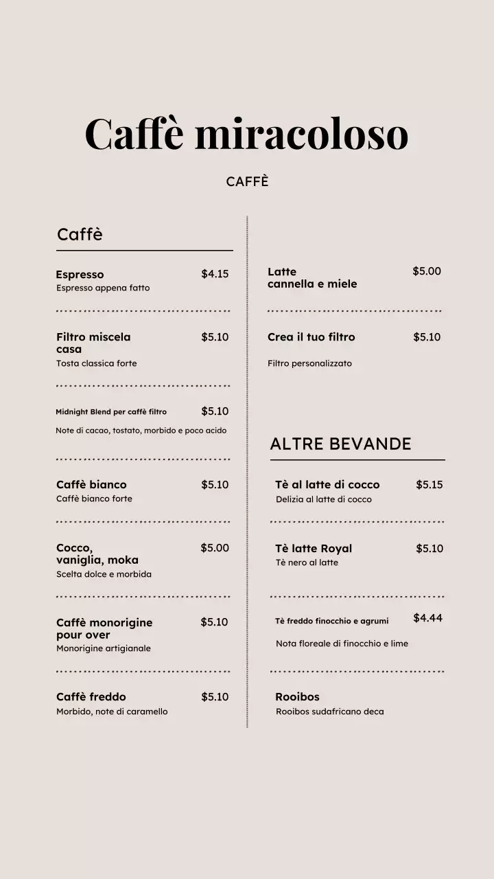 Menù del caffè minimale beige