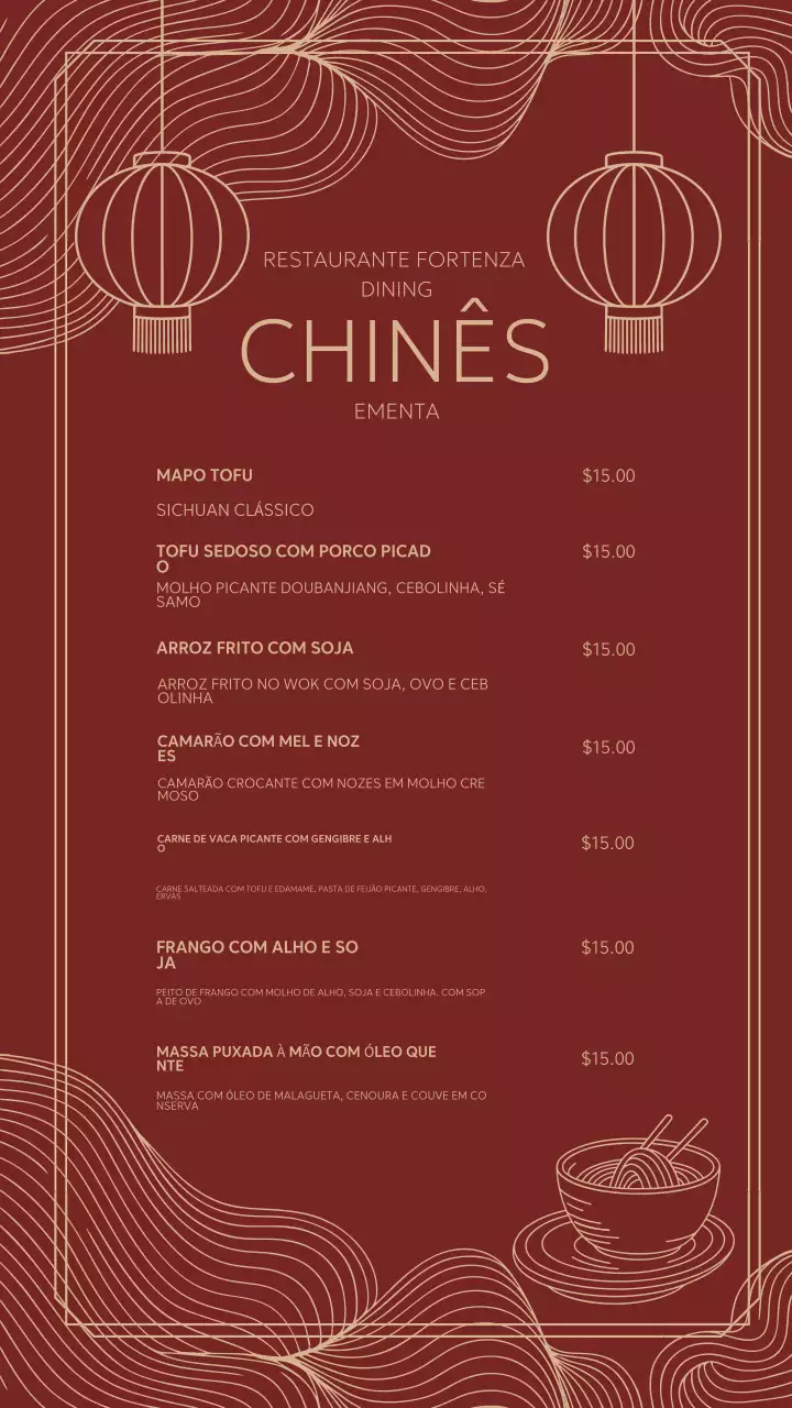 História do Instagram do Menu Chinês Tradicional Vermelho