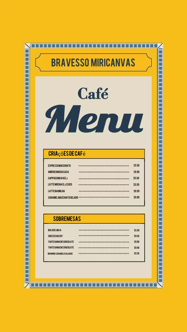 Postagem no Instagram do cardápio do Yellow Vintage Cafe