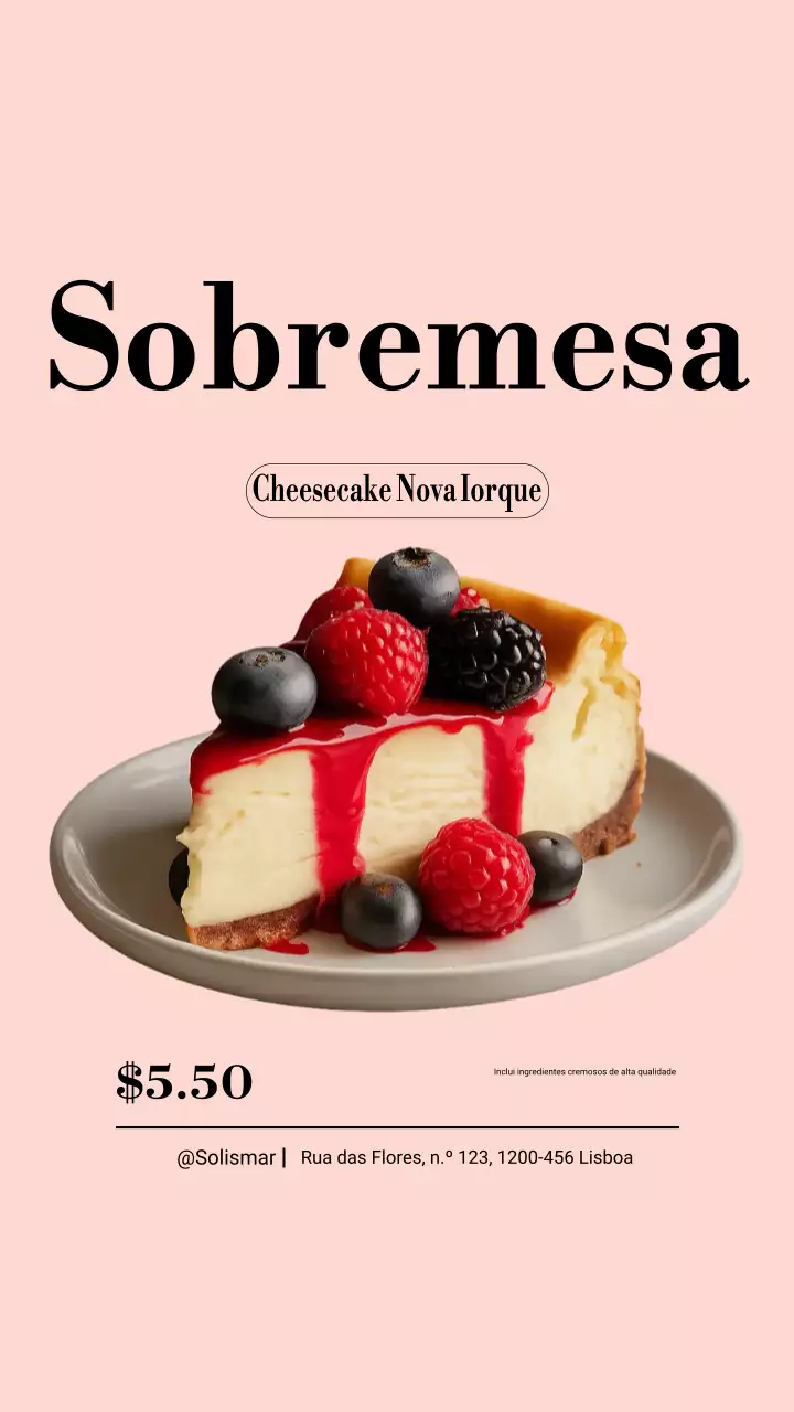 Postagem do Instagram do Menu de Sobremesas Minimalistas Rosa