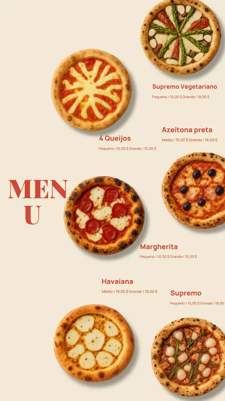 Postagem no Instagram do cardápio de pizza clássica bege