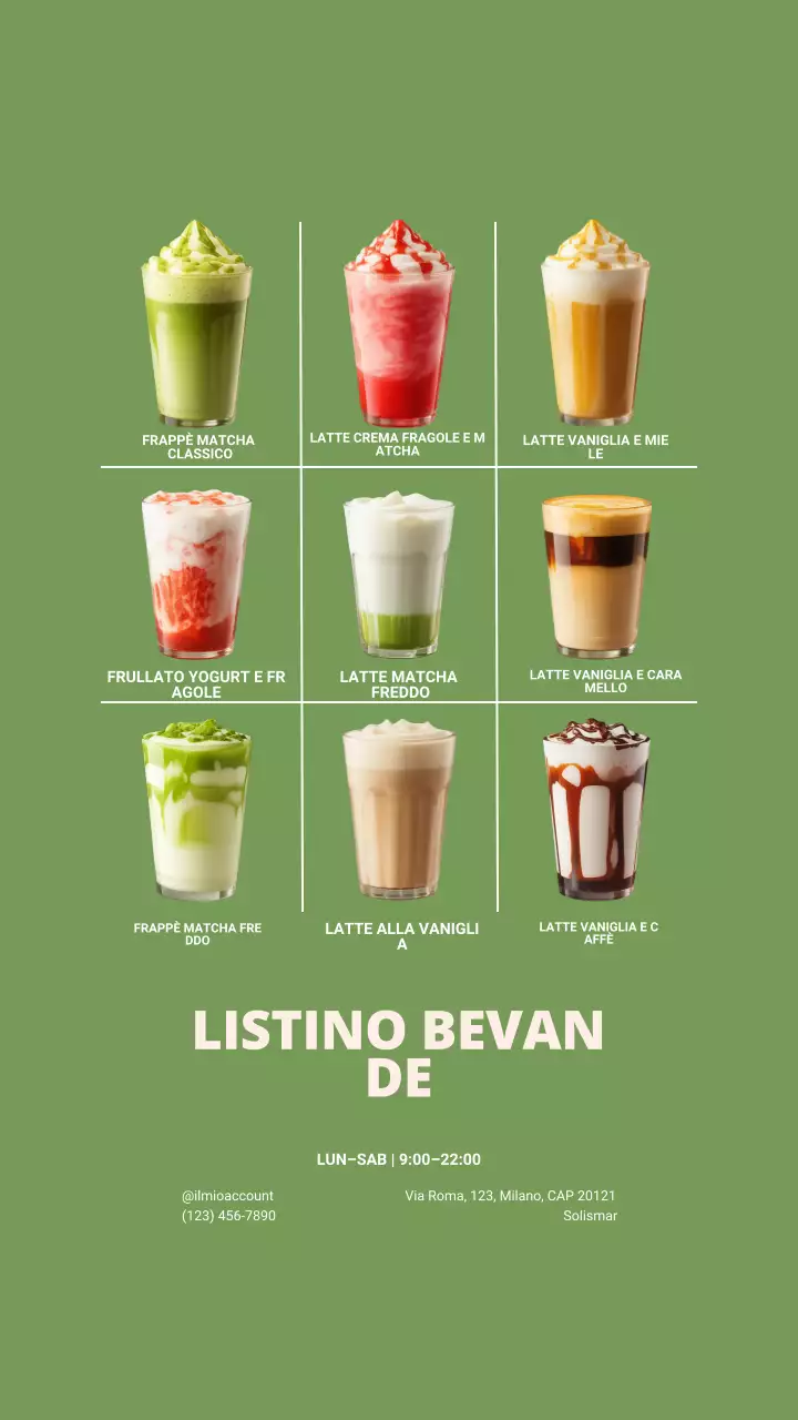 Post Instagram sul menu delle bevande moderne e verdi