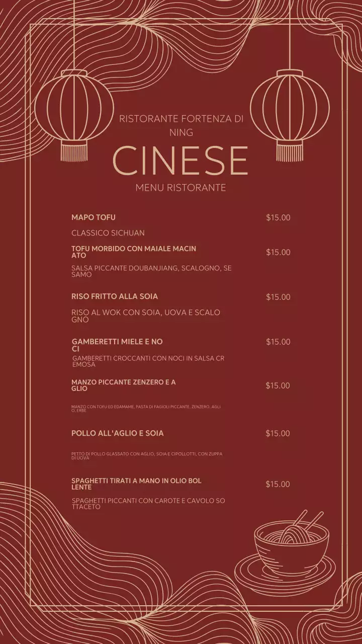 Storia di Instagram del menu tradizionale cinese rosso