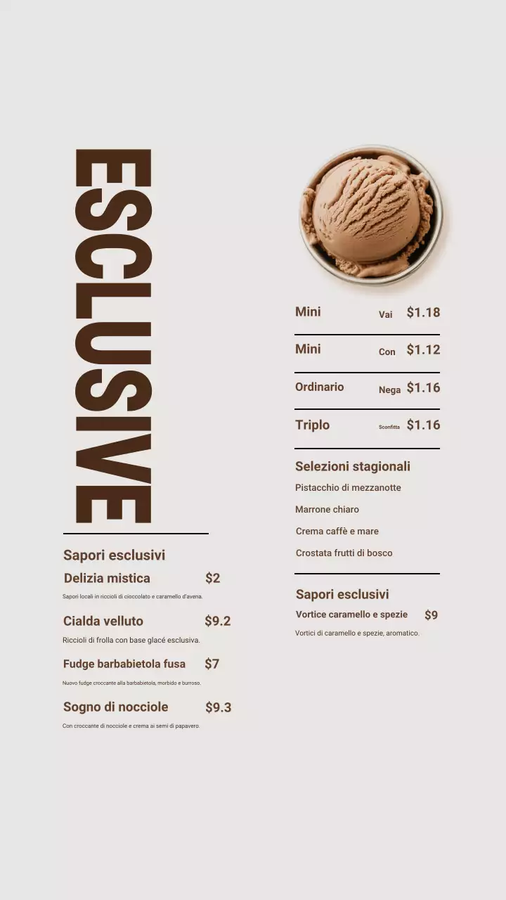 Post Instagram del menu del gelato Brown Modern